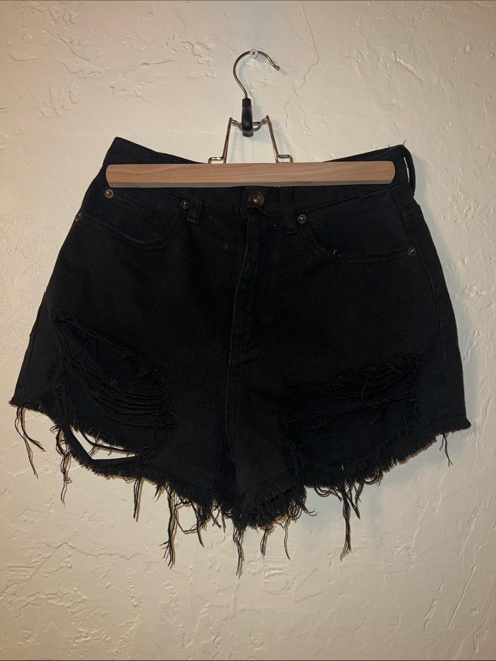 Tiger Mist Black High-Rise Distressed Denim Shorts